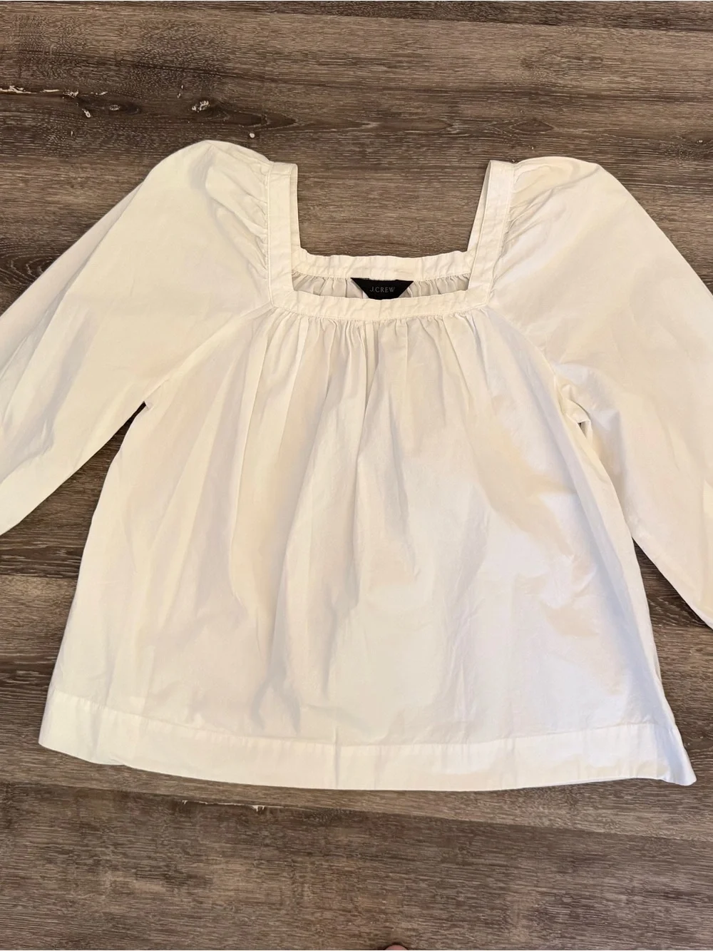 J. Crew White size 2  Square-Neck Puff Sleeve Cotton Peasant Top